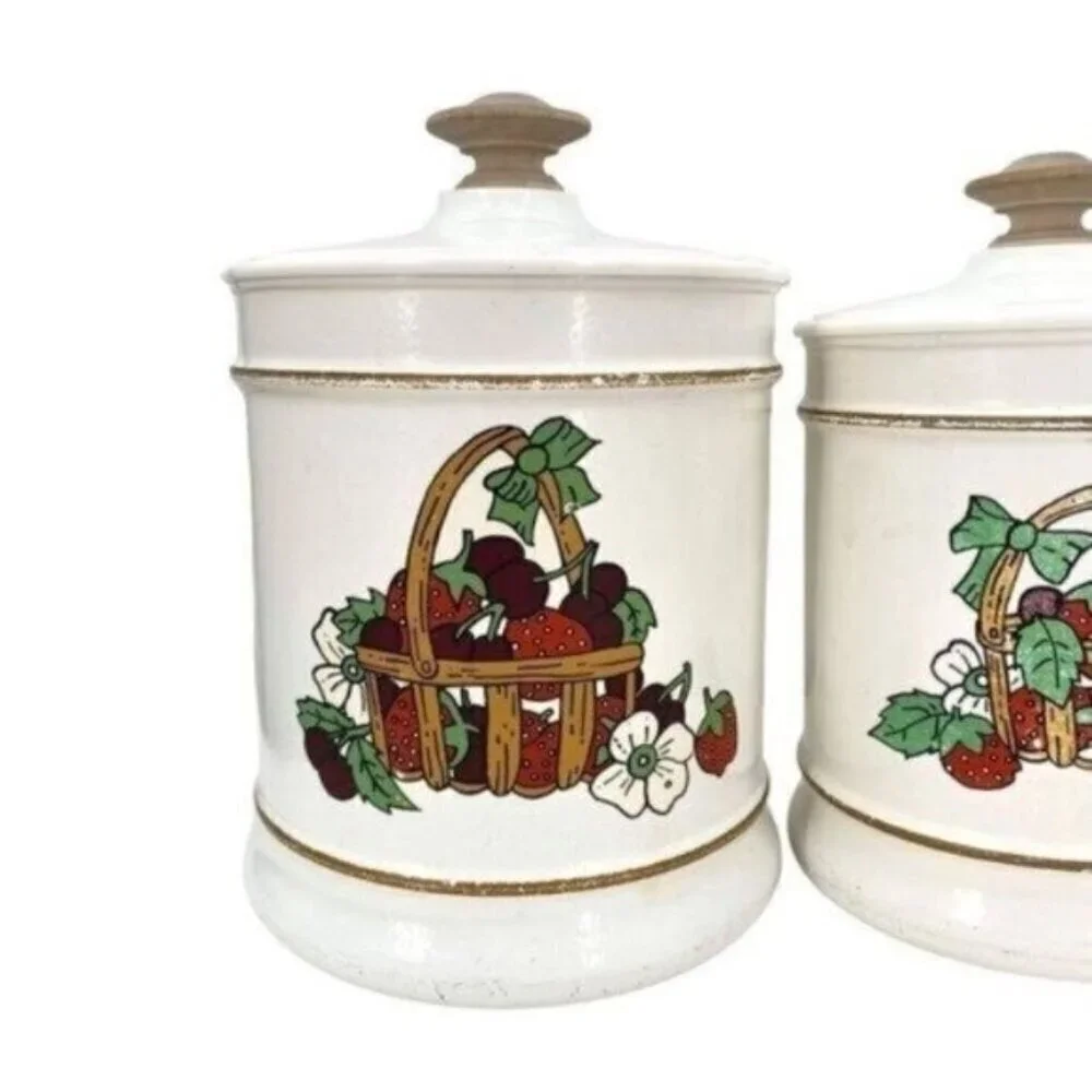 Vintage Kromex Basket Of Berries Aluminum Canister Set
